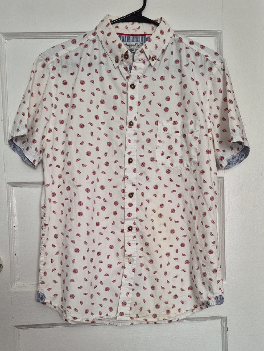 Sovereign Code MEN'S Button Down Shirt with Fun Watermelon Print MED